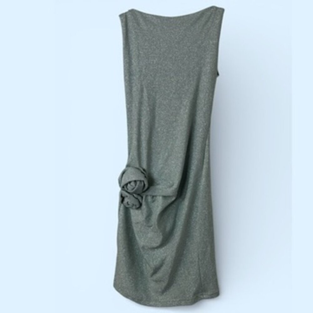 NWOT Zara Metallic Thread Dress with Raised Flowers, Mint Silvery Medium